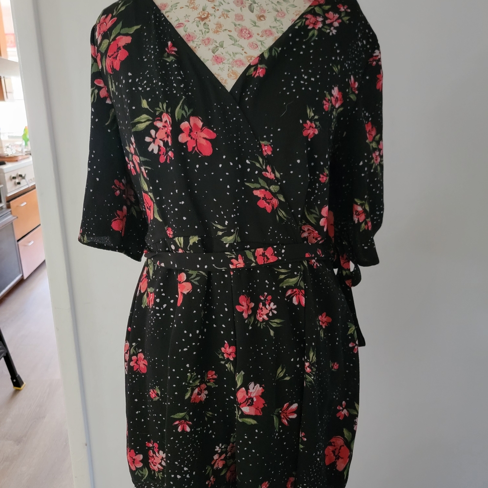 Trixxi Floral ROMPER Black and Red